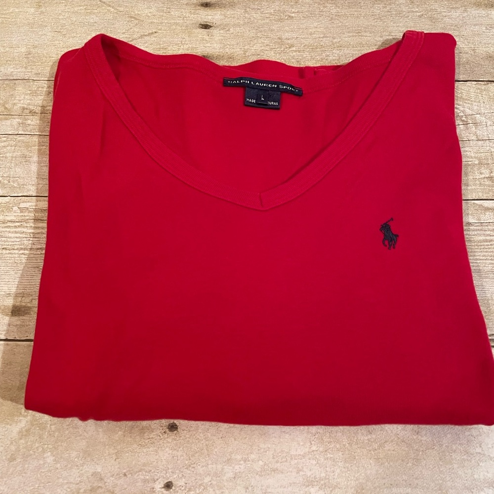 Ralph Lauren Polo Sport V-neck 3/4 Sleeve Tee Shirt in Red Size Large